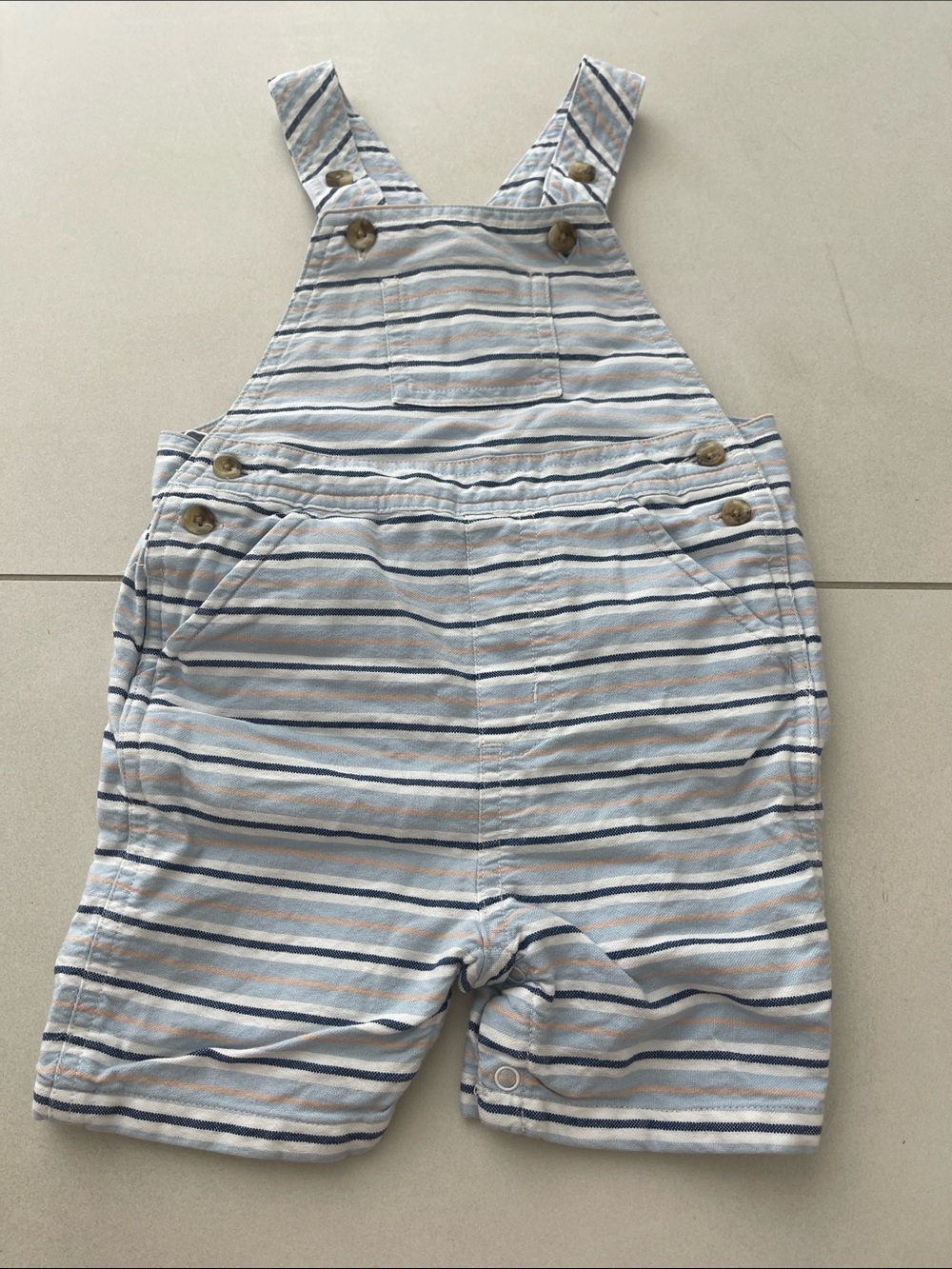 Janie and Jack Striped Cotton Overalls - Blue & Cream